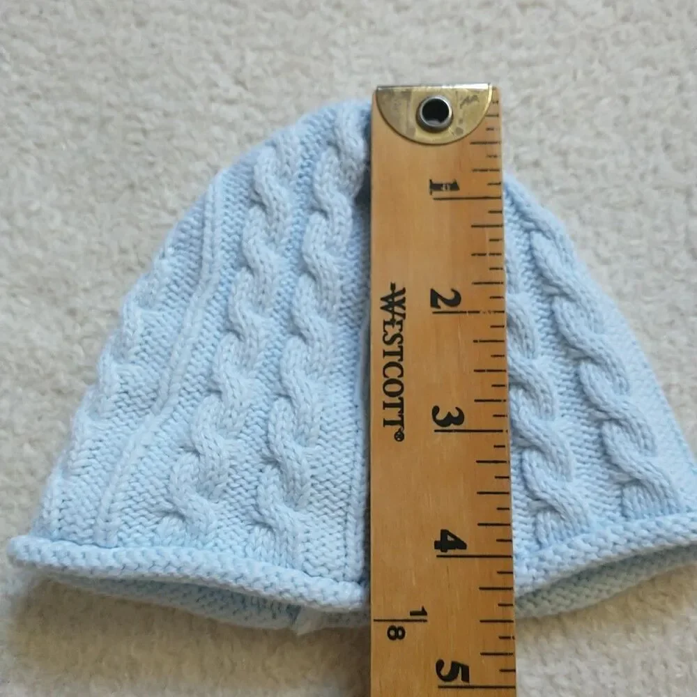 Hanna Andersson Beanie Hat Baby Newborn XXS Blue Cable Knit Organic Cotton
